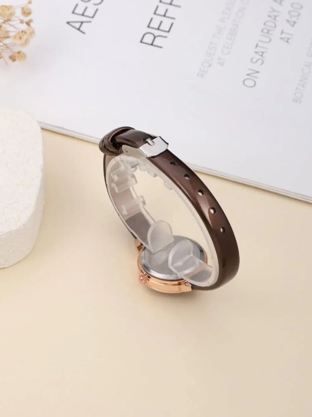 Women's Coffee Brown Analog Quartz Classic PU Leather Casual Round Wrist Watch